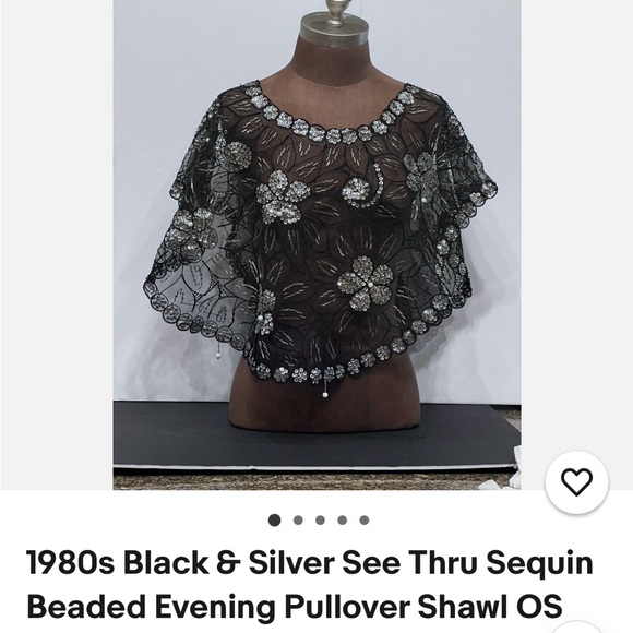 Source Unknown Black and Silver Floral Cape/Collar  with lots of beading - Picture 9 of 9